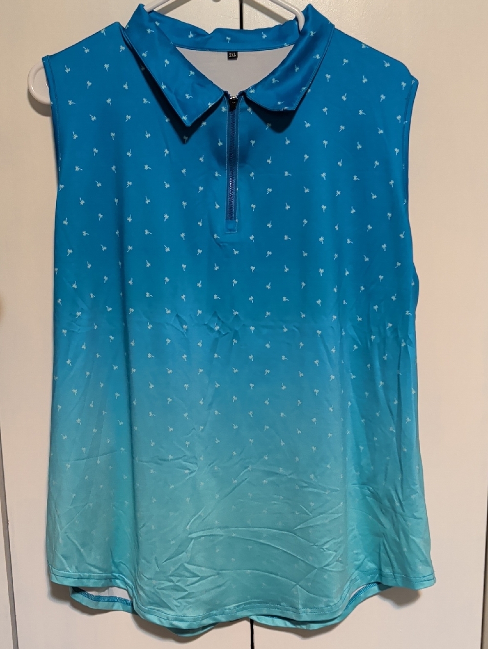 Blue Ombre Sleeveless Polo Top with Tiny Palm Trees